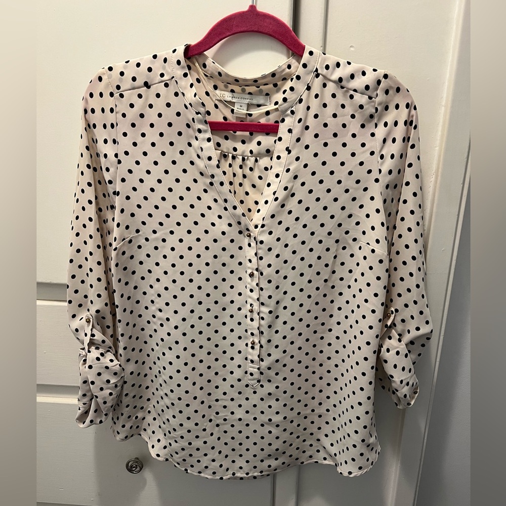 LC Lauren Conrad Cream and Black Polka Dot Blouse